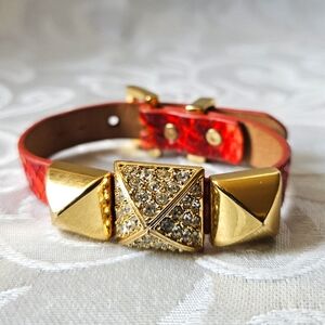 Juicy Couture Y2K Pyramid Rhinestone Leather Bracelet